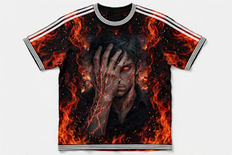 design a fiery warrior graphic t shirt with bold anime art