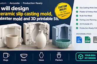 design ceramic slip casting mold, plaster mold and 3d printable stl