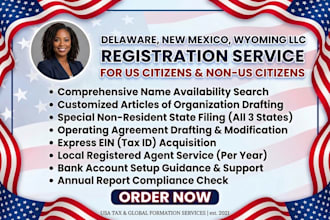 us llc registration, US llc formation for wyoming delaware new mexico with ein