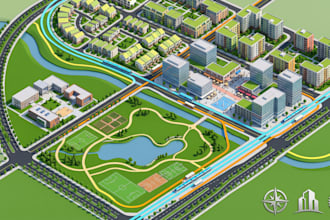 create master plan map, site development map  and urban planning illustration