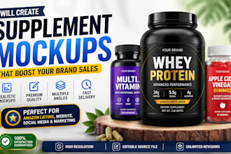 create photorealistic 3d supplement bottle mockups for amazon products
