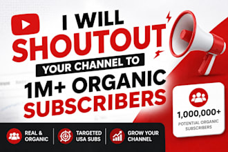 shoutout your youtube channel to 1m organic subscribers to grow usa subs