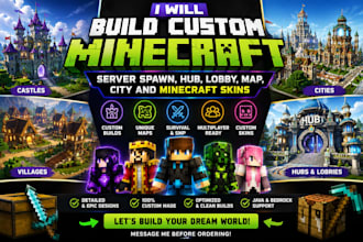build custom minecraft server spawn, hub, lobby, map, city and minecraft skins