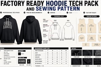 create factory ready hoodie tech pack and sewing pattern for streetwear brands