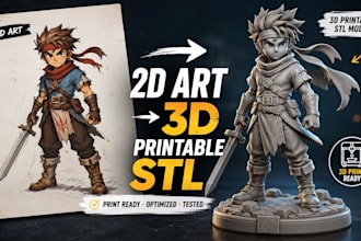 convert your 2d character art into a 3d printable stl model for 3d printing