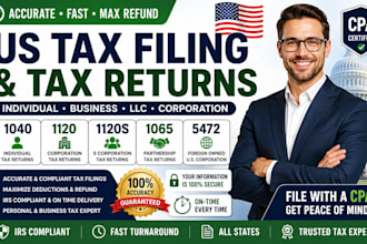 prepare and efile USA personal 1040 and business tax returns 1120, 1065