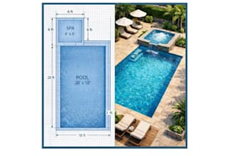 create swimming pool plan design, deck, patio and site plans designs