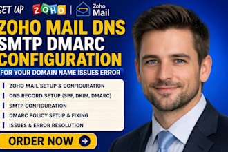 set up zoho mail dns SMTP dmarc configuration for your domain name issues error