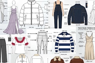 design clothing tech pack flat sketch garment design hoodie apparel design bom