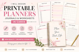 design printable planners, journals and worksheets in canva