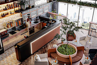 redesign cafe interior 3d rendering, restaurant layout,lounge, walkthrough video