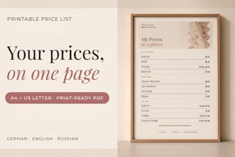 design a printable price list and service menu for your beauty salon