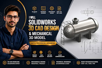 solidworks 3d cad design and mechanical 3d model with technical drawing