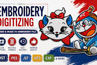 professionally digitize your logo or image for embroidery in dst pes jef vp3