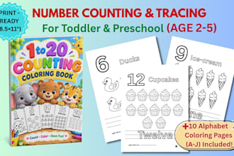 design number counting and tracing coloring book pages for kids