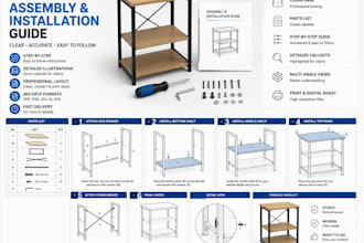 create step by step assembly installation guide, and product illustrations