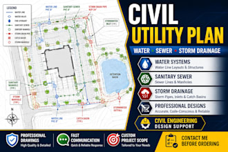design civil utility plans for water sewer and storm drainage