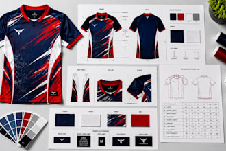 create a jersey tech pack for sportswear manufacturing and production