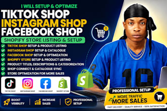 set up tiktok shop, instagram shop, shopify store listing, facebook shop setup