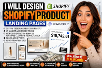 design high converting shopify pagefly gempages landing page for beauty brands