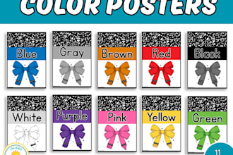 design colorful classroom posters for color, alphabet, and numbers