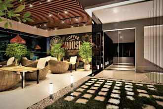 render coffee shop, cafe, furniture layout, restaurant d5 render, sketchup model