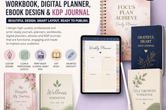 journal, planner, workbook, digital planner, ebook design and KDP journal