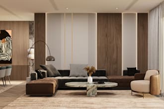 create a realistic 3d interior design and living room render