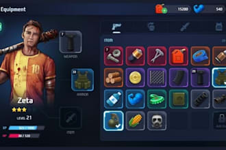 design unity game ui ux hud menus, button, user interface for mobile and pc game