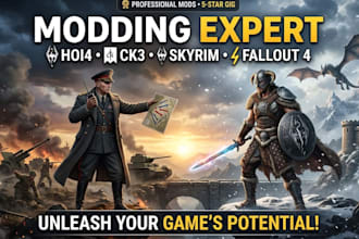 develop custom hoi4, ck3, skyrim and fallout 4 game mods