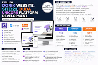 do dorik website, site123, duda unicorn platform development