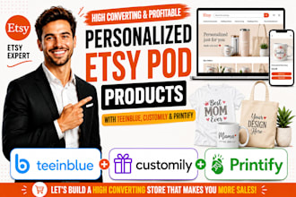 set up personalized etsy pod products with teeinblue, customily and printify
