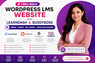 build a wordpress lms website with learndash and buddyboss for selling courses