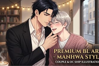 draw custom bl boys love manhwa anime couple yaoi oc ship character art vtuber
