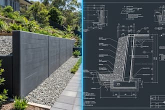 design retaining wall, structural calculations, report and permit plans
