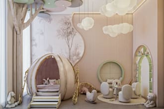 modeler kids playroom, whimsical decor interior, pastel design, fairy tale theme