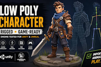 create 3d low poly character model with rigging, animation for game assets