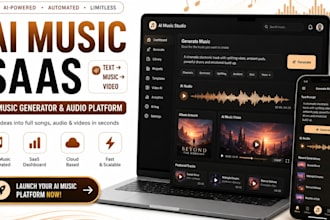 build ai music video and website, text to music saas app, audio platform