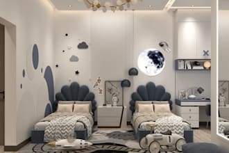 design twins baby room from you dimension, modern room creation, astronaut decor