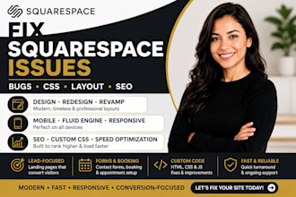 fix squarespace bug, CSS, layout errors and speed issues fast, squarespace issue