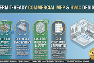 commercial kitchen ventilation design layout mua hvac permit blueprint cad set