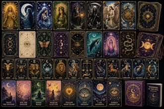 design custom tarot cards oracle deck mystical card illustration zodiac game art