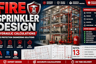 design fire sprinker, hydraulic calculations and fire protection plans