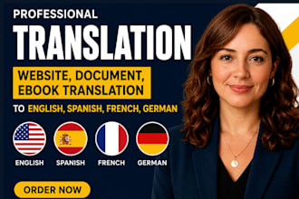 do website translation, document, ebook translation to english, spanish, french