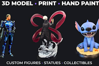 3d model, print and hand paint custom figures and statues