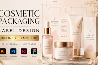 design cosmetic skincare label packaging in illustrator with dieline 3d mockup