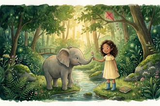 draw children storybook illustration in watercolor style