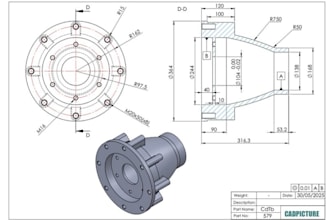 draft technical line drawing for prototyping or manufacturing 2d solid works