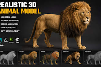 create realistic 3d animal model animal rigging pet model fur xgen unity games