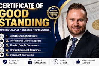 provide certificate of good standing for married couples, licensed professional
